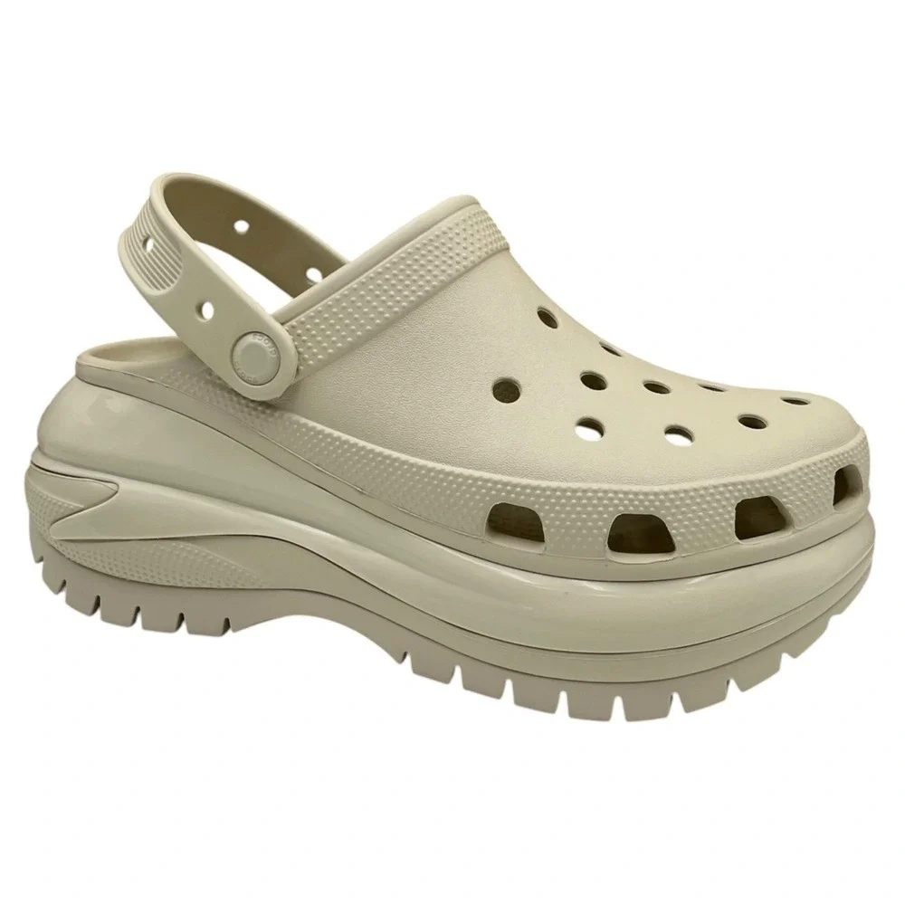 Crocs Women's Mega Crush Chunky Platform Clogs Size 9 Bone Beige Slip-on Sandals